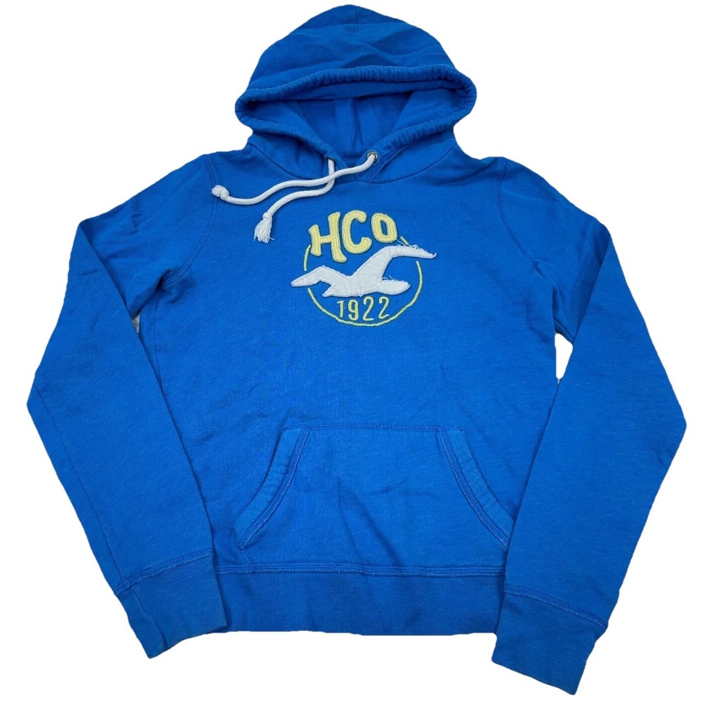 Hollister Hoodie Women Large Blue White Sweatshirt Sweater Pullover Vintage‎ Y2K